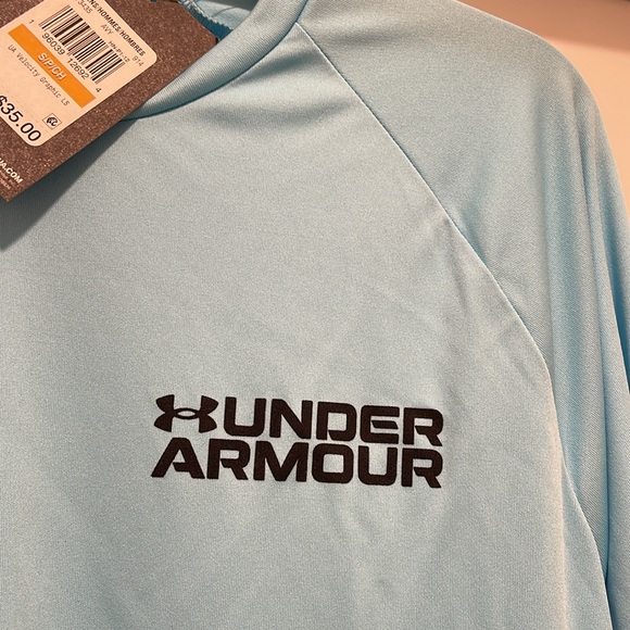 Under Armour Shirt NWT Loose Fit Size Small Baby Blue Velocity Graphic - Picture 2 of 10